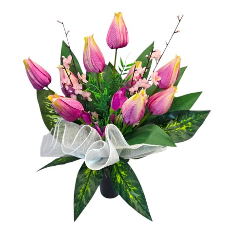 Wiosenny bukiet wkład do wazonu flakonu stroik na grób cmentarz tulipany