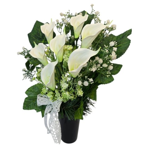 Bukiet flakon stroik na cmentarz kompozycja kwiatowa białe kalie