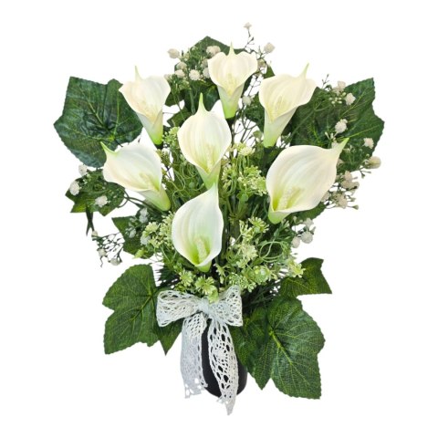 Bukiet flakon stroik na cmentarz kompozycja kwiatowa białe kalie