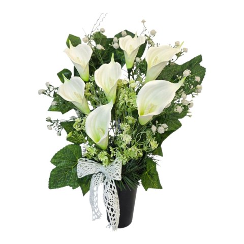 Bukiet flakon stroik na cmentarz kompozycja kwiatowa białe kalie