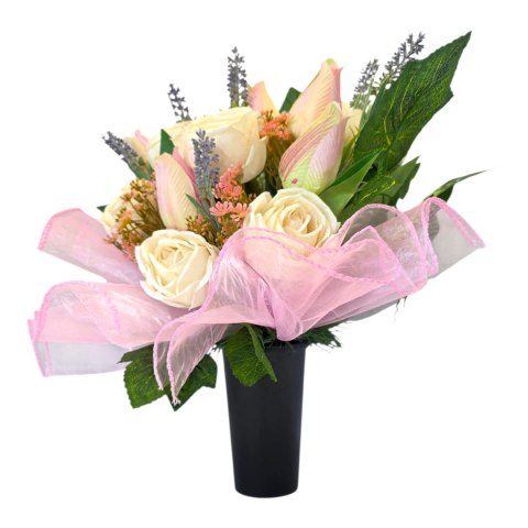 Bukiet stroik na cmentarz tulipany róże wiosenna kompozycja na grób