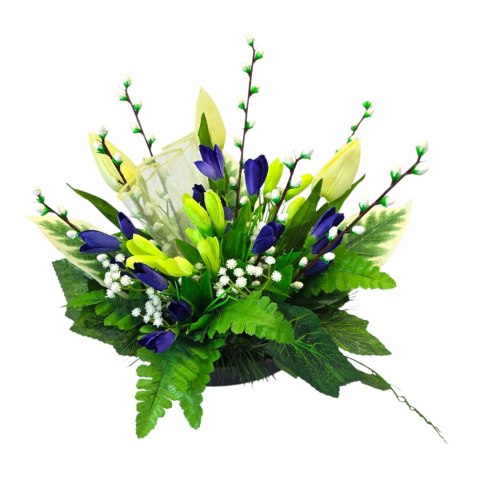 Stroik na cmentarz kompozycja kwiatowa na grób krokusy bazie tulipany