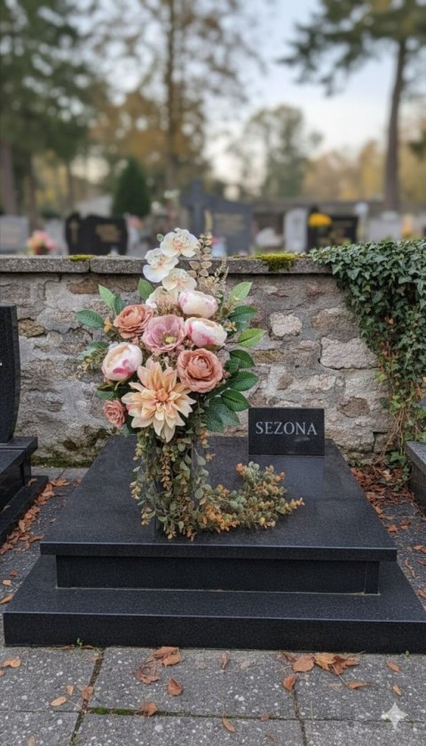 Bukiet flakon nowoczesny stroik na cmentarz kompozycja kwiatowa na grób