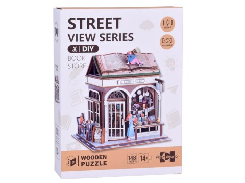 Drewniane PUZZLE 3D Seria budynek Księgarnia 148 ele oświetlenie ZA6014