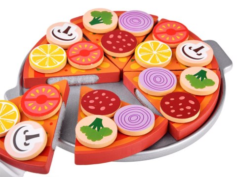 Drewniana PIZZA do krojenia dla dzieci NA RZEPY + dodatki 27ele ZA4689