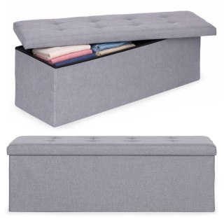 Pufa pikowana 111x38 cm ze schowkiem tapicerowana ława skrzynia jasnoszara ModernHome