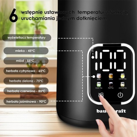 Czajnik elektryczny bezprzewodowy 1,7l smart z regulacją temperatury obrotowy czarny