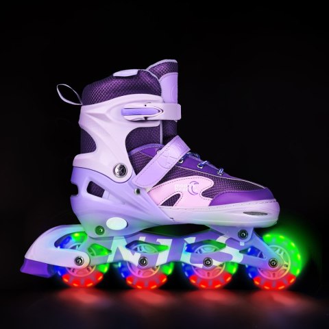 NA0189 ZESTAW LED ŁYŻWOROLKI OCHRANIACZE MOONBEAM FIOLETOWE ROZM. L(39-42) NILS EXTREME NA0189 ZESTAW LED ŁYŻWOROLKI OCHRANIACZE MOONBEAM FIOLETOWE ROZM. L(39-42) NILS EXTREME