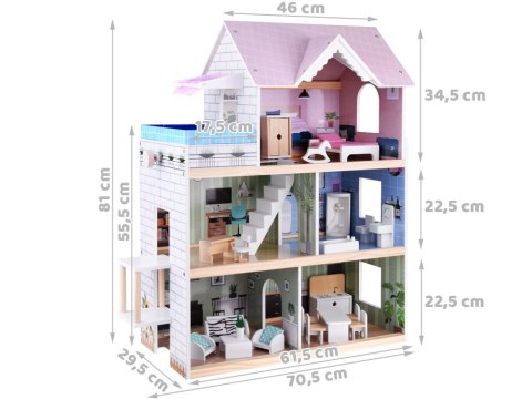 Domek drewniany dla lalek + basen winda mebelki ZA4835