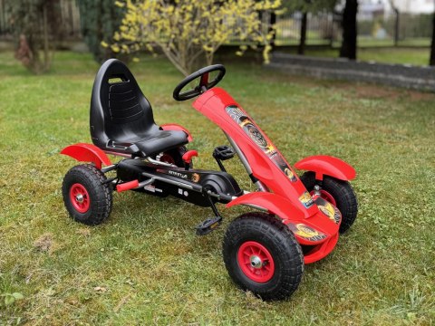 Czerwony sportowy GOKART na pedały dla dzieci do 50kg Pompowane koła SP0209