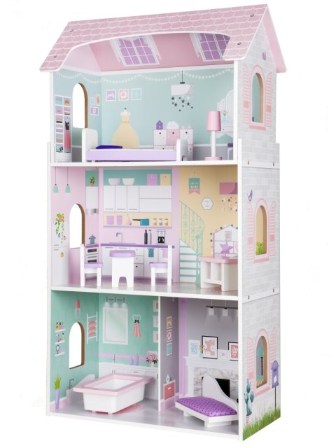Drewniany domek dla lalek + mebelki wysoka rezydencja Jagodowa ECOTOYS Drewniany domek dla lalek + mebelki wysoka rezydencja Jagodowa ECOTOYS