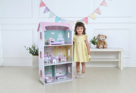 Drewniany domek dla lalek + mebelki wysoka rezydencja Jagodowa ECOTOYS Drewniany domek dla lalek + mebelki wysoka rezydencja Jagodowa ECOTOYS