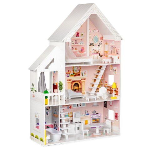 Domek dla lalek drewniany 3 piętra XXL Rezydencja Pudrowa ECOTOYS Domek dla lalek drewniany 3 piętra XXL Rezydencja Pudrowa ECOTOYS