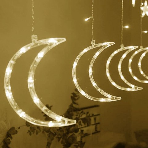 Lampki księżyce gwiazdki świąteczne światełka kurtyna 96LED Lampki księżyce gwiazdki świąteczne światełka kurtyna 96LED