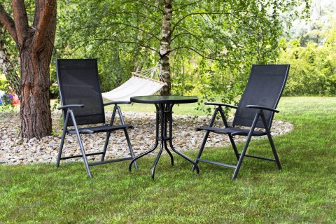 Stolik ogrodowy okrągły 80 cm na taras ogród balkon szkło hartowane otwór na parasol MultiGarden Stolik ogrodowy okrągły 80 cm na taras ogród balkon szkło hartowane otwór na parasol MultiGarden